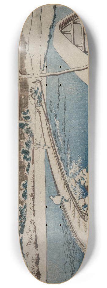 Katsushika Hokusai - An Ancient Picture of the Boat Bridge at Sano in Kozuke Province from the series Curious Views of Famous Bridges in the Provinces 8.25 inch art skate deck