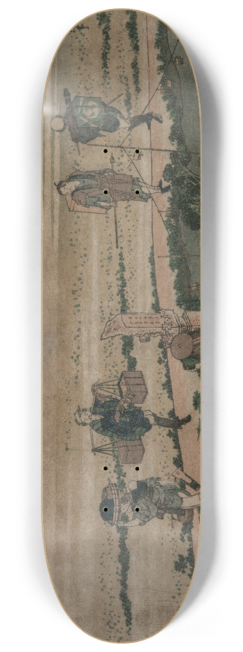 Katsushika Hokusai - A View of Mount Fuji and Travellers by a Bridge 8.25 inch art skate deck