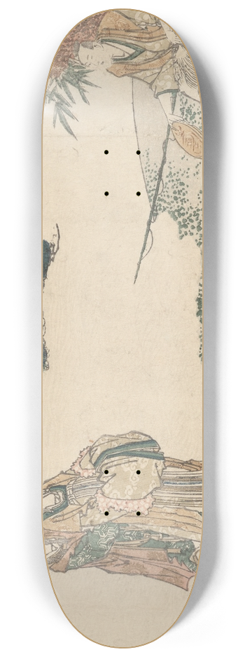 Katsushika Hokusai - Old Man Feeding the Turtles; Princes and Attendants Approaching 8.25 inch art skate deck