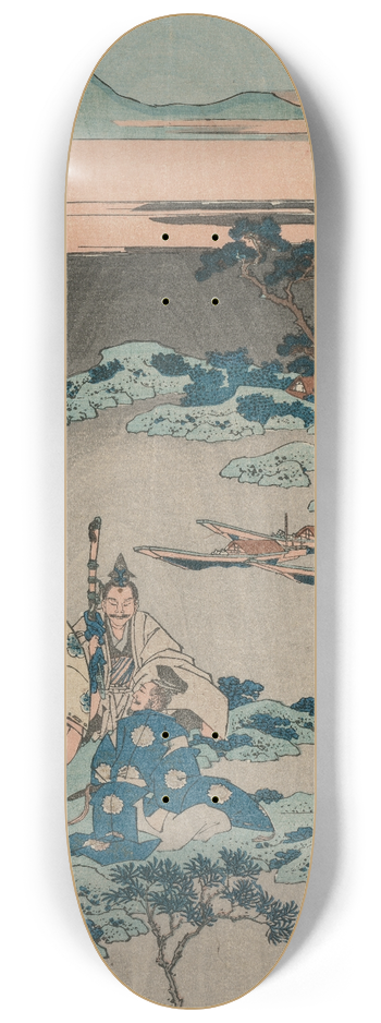 Katsushika Hokusai - The Minister Toru Daijin Standing by a Lake Beneath a Crescent Moon, from the series A True Mirror of Chinese and Japanese Poetry 8.25 inch art skate deck