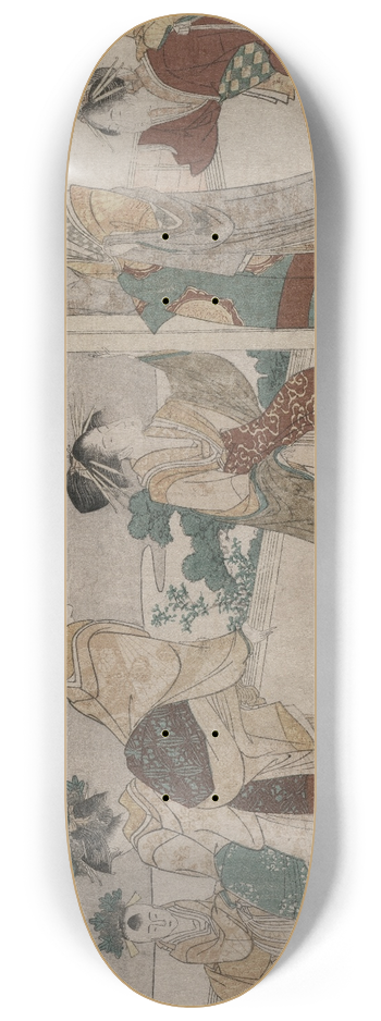 Katsushika Hokusai - Tsukasa and Other Courtesans of the Ogiya Watching the Autumn Moon Rise Over Rice Fields from a Balcony in the Yoshiwara 8.25 inch art skate deck