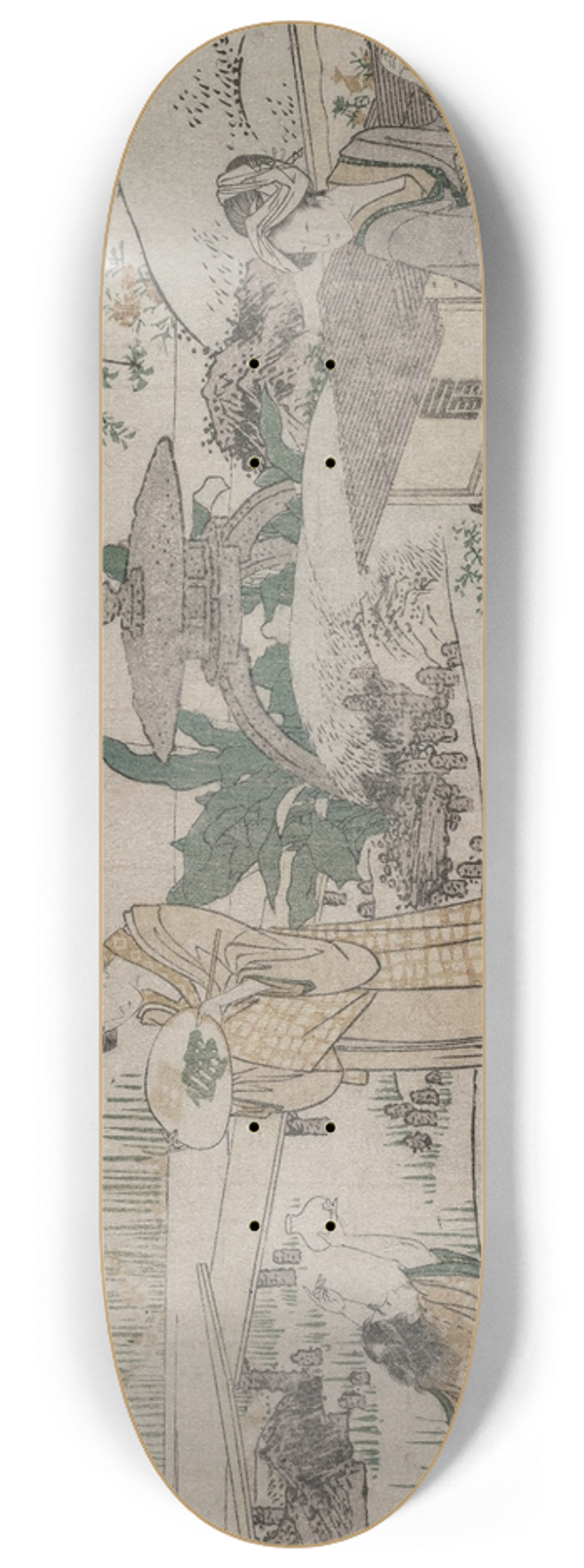Katsushika Hokusai - Two Women and a Child Beside a Goldfish Tank 8.25 inch art skate deck