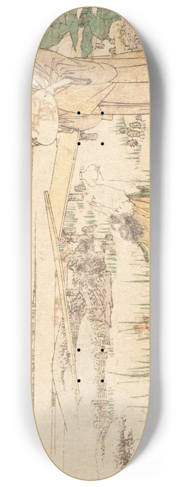 Katsushika Hokusai - Woman and Child in a Garden; fragment of Goldfish Vendor 8.25 inch art skate deck