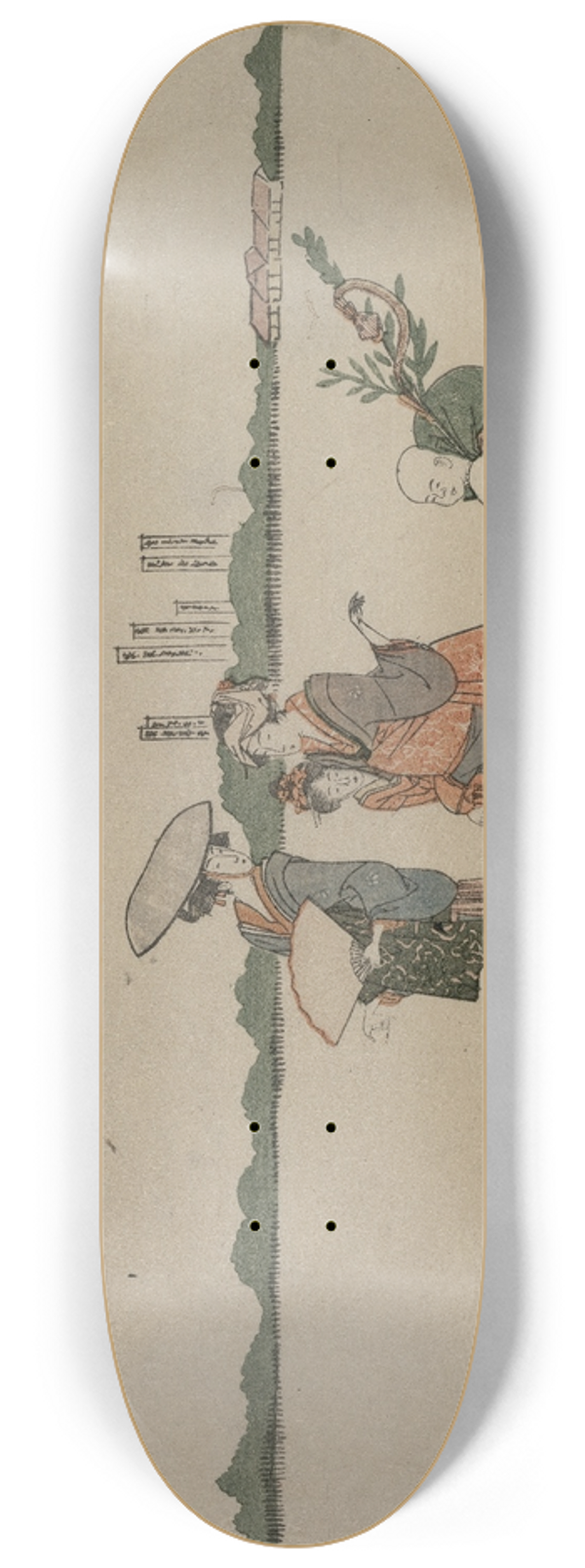 Katsushika Hokusai - Women and Children Walking Along the Sumida River 8.25 inch art skate deck