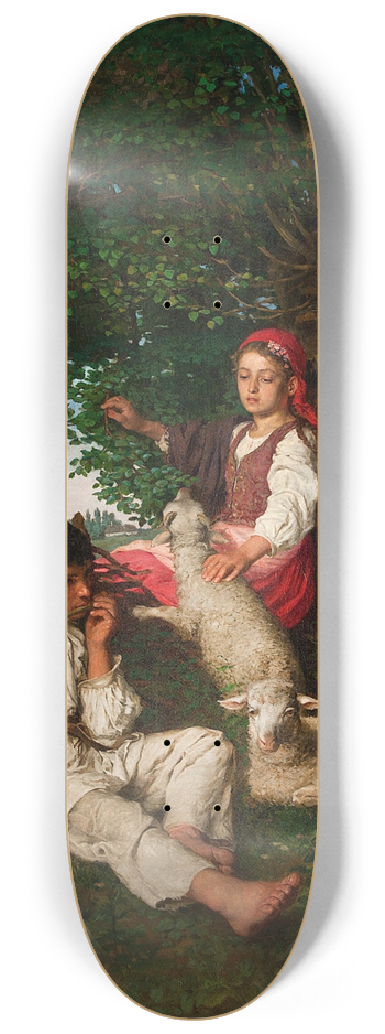 Kazimierz Pochwalski - Pair of shepherds in the forest  Idyll 8.25 inch art skate deck