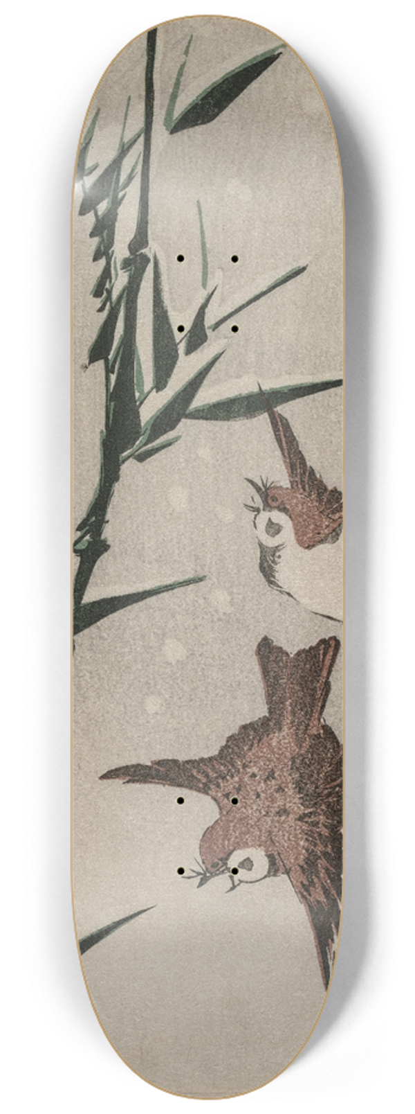 Keisai Eisen - Sparrows, Bamboo and Falling Snow 8.25 inch art skate deck