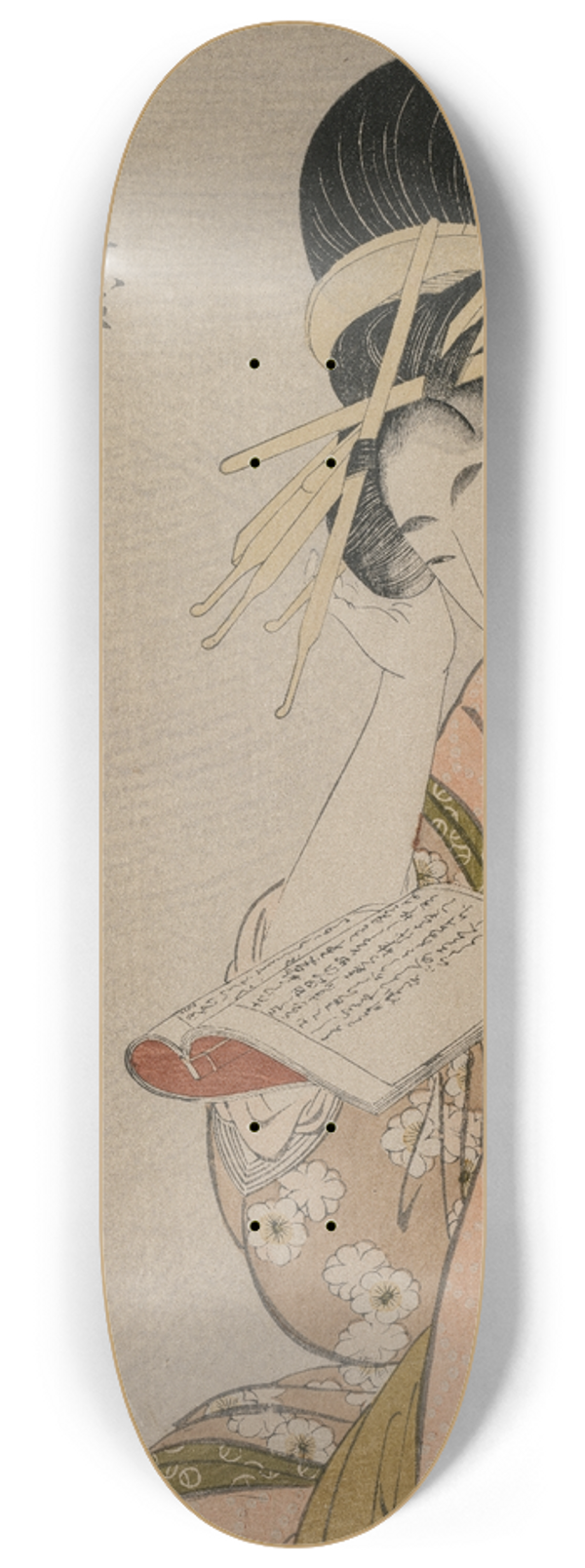 Kitagawa Utamaro - The Courtesan Karauta of Chojiya Reading a Book (from the series Six Authors of the Green Houses) 8.25 inch art skate deck