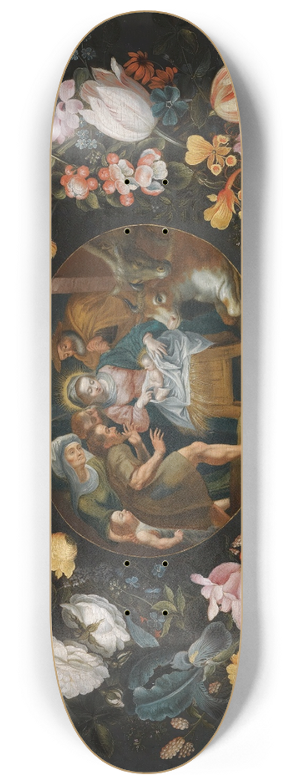 Andries Snellinck - Adoration Of The Shepherds Surrounded By A Garland Of Flowers 8.25 inch art skate deck