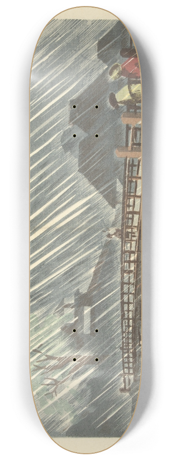 Kobayashi Kiyochika - Rain At Sanmaibashi In Hakone 8.25 inch art skate deck