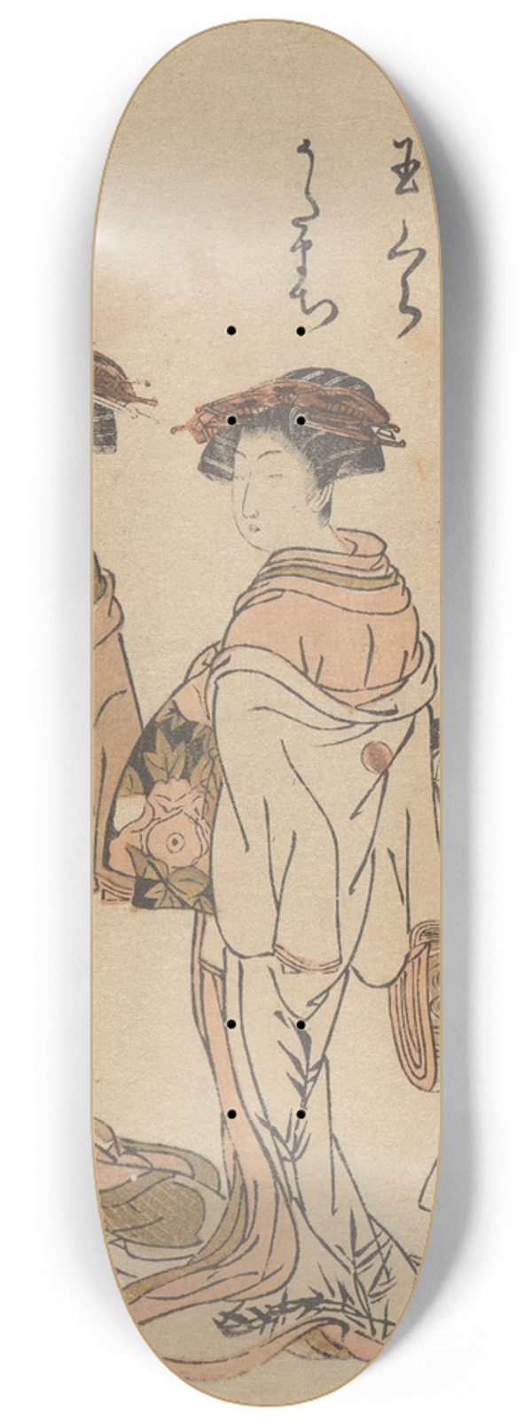 Korysai Isoda - Two Courtesans and a Kamuro Carrying a Dog 8.25 inch art skate deck