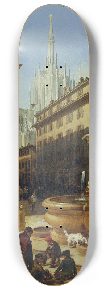 Angelo Inganni - Straenansicht aus Mailand, im Hintergrund der Dom 8.25 inch art skate deck