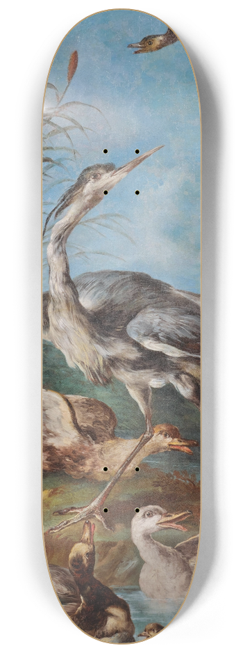 Angelo Maria Crivelli - A heron and ducks near a pond 8.25 inch art skate deck