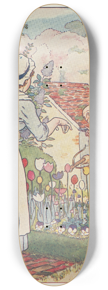 Leonard Leslie Brooke - Woman and man in garden. 8.25 inch art skate deck