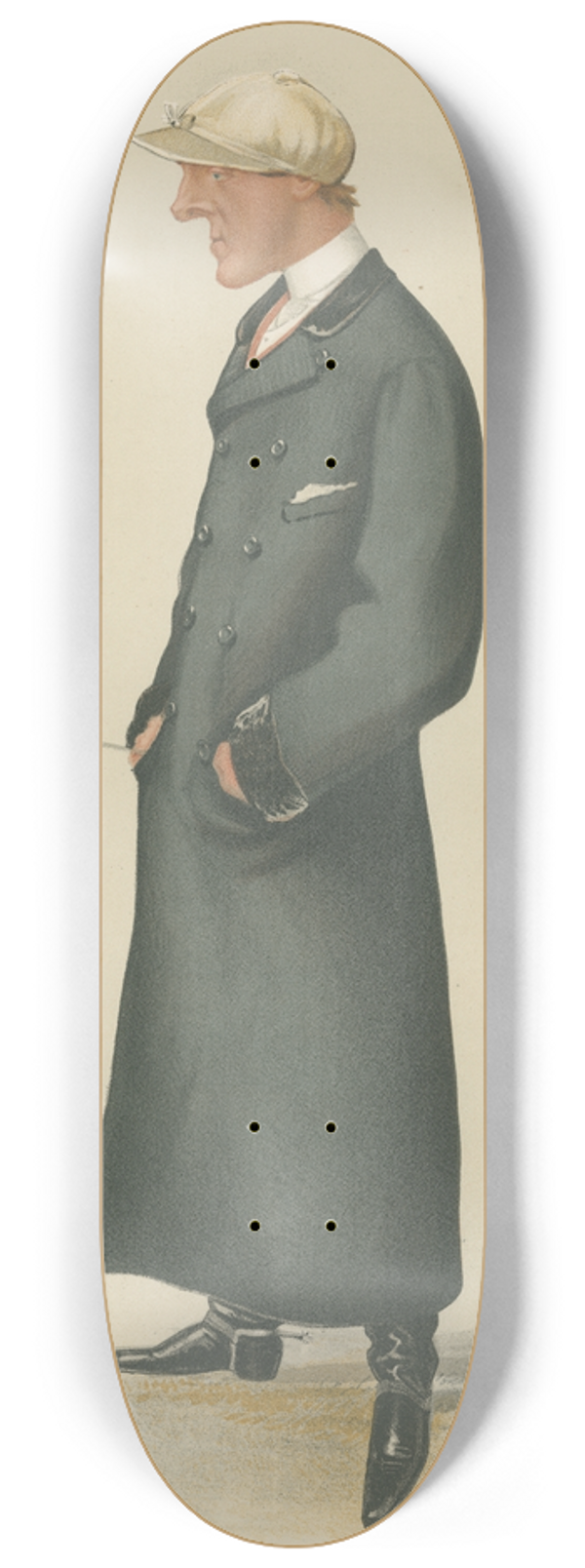 Leslie Matthew Ward - Jockeys; The Baby, Mr. Arthur Coventry, February 23, 1884 8.25 inch art skate deck