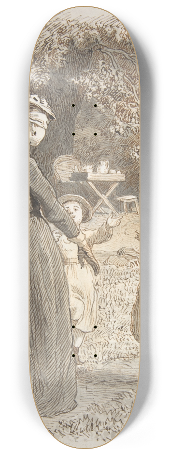 Lorenz Frlich - A Mother and Two Children Playing Blind Mans Bluff 8.25 inch art skate deck