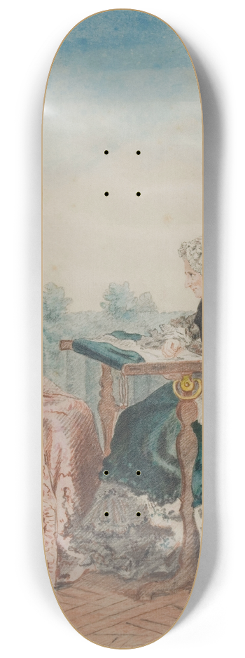 Louis Carrogis Carmontelle - Mme Laleu  son mtier  tapisserie et Mlle Mlin travaillant dans un jardin 8.25 inch art skate deck