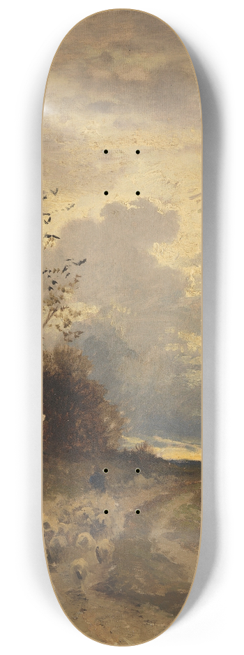Adolf Heinrich Lier - Herbstlandschaft am Abend mit heimkehrender Schafherde 8.25 inch art skate deck