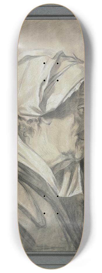Louis-Marc-Antoine Bilcoq - Alte Frau im Profil, nach rechts schauend 8.25 inch art skate deck