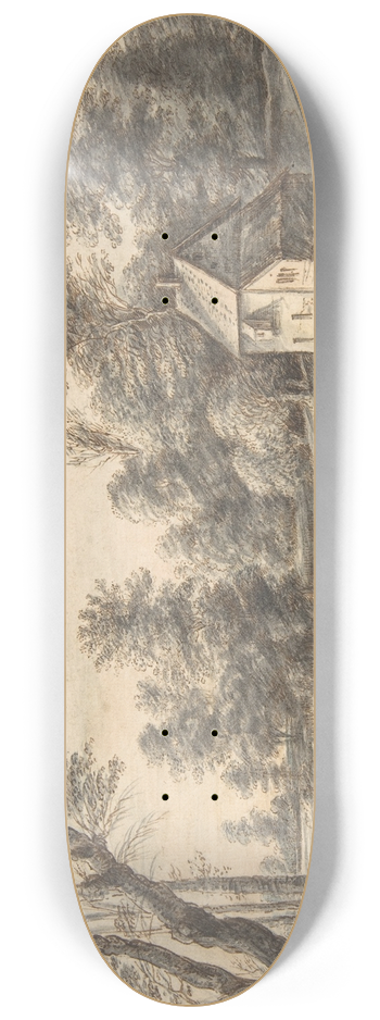 Lucas van Uden - Wooded Landscape with a House beside a River 8.25 inch art skate deck
