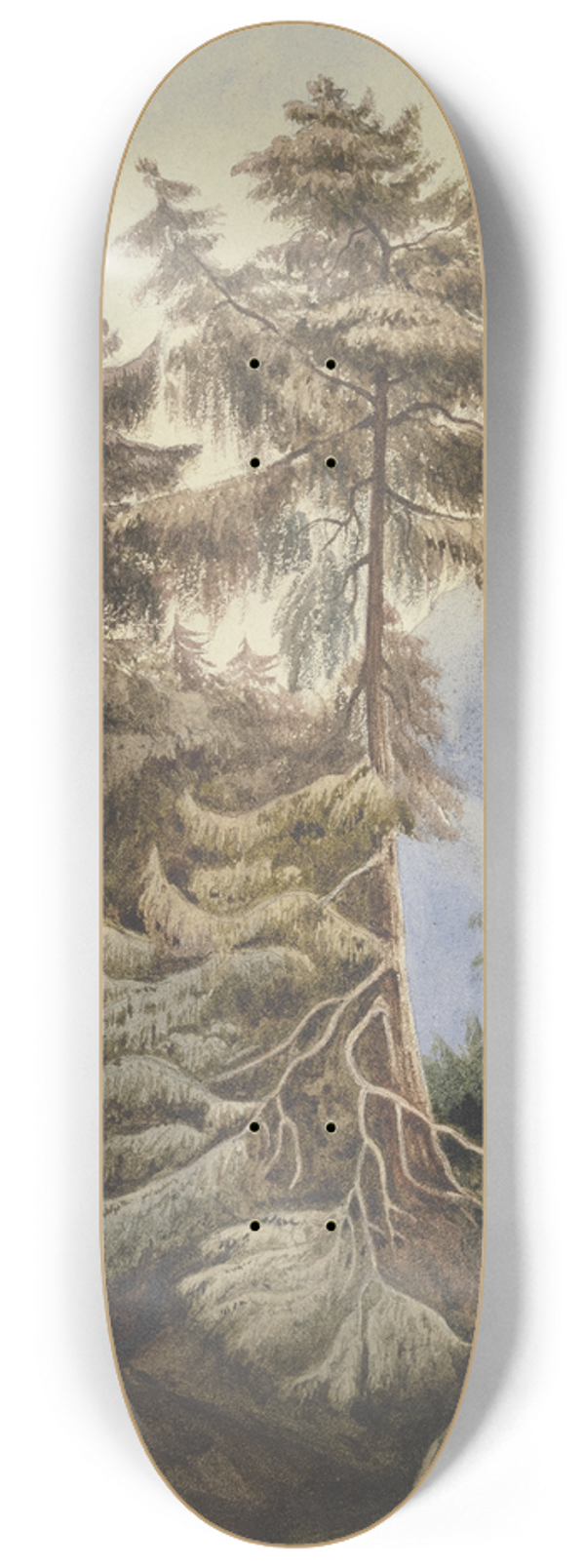 Ludwig Daniel Philipp Schmidt - Three fir trees in the mountains 8.25 inch art skate deck