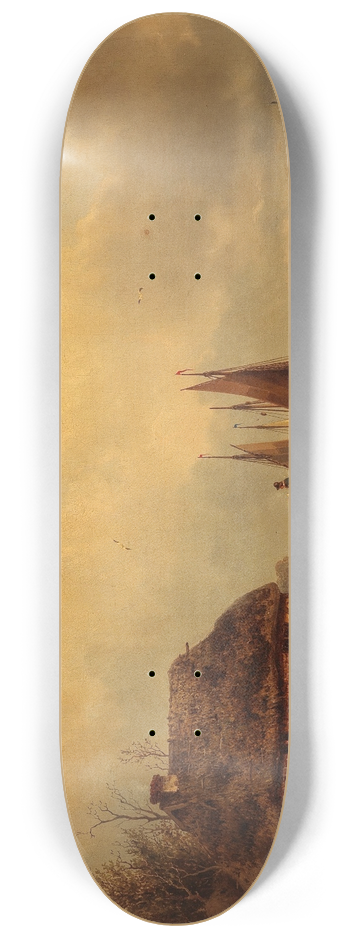 Ludwig Hermann - Fishermen at Work on a Jetty 8.25 inch art skate deck