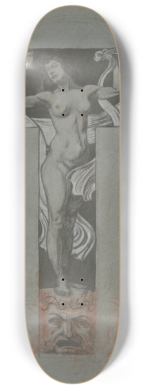 Ludwig Raders - Stehender weiblicher Akt mit ornamentaler Draperie 8.25 inch art skate deck
