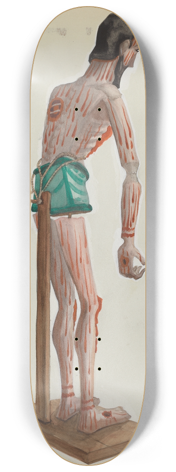 Majel G. Claflin - Wooden Christo, Painted (Side view) 8.25 inch art skate deck