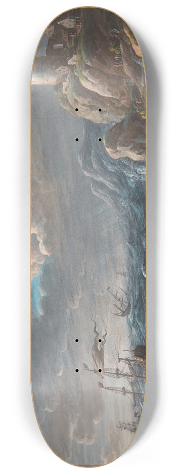 Margaretha Barbara Dietzsch - Sstykke med en klippekyst og skibe i havsnd 8.25 inch art skate deck