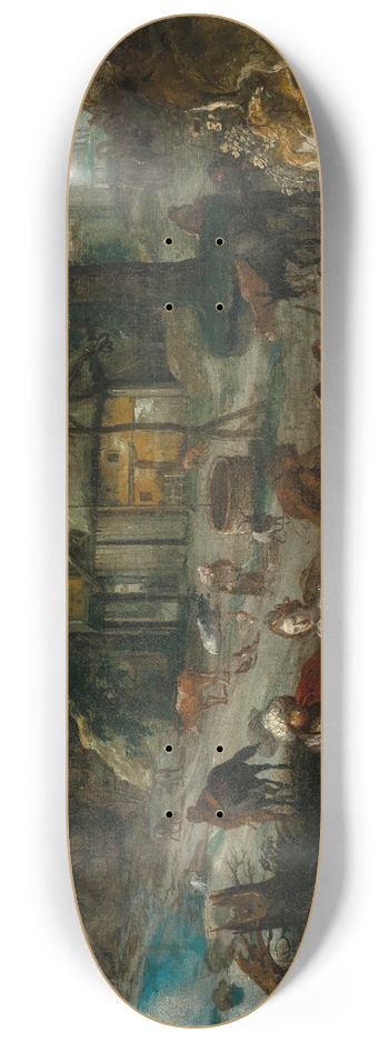 Marten van Valkenborch - A farmyard with Jacob and Rachel 8.25 inch art skate deck