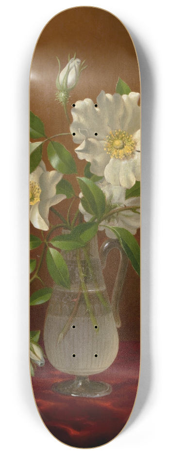 Martin Johnson Heade - Cherokee Roses in a Glass Vase 8.25 inch art skate deck