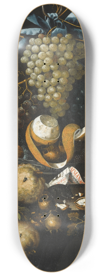 Martinus Nellius - A Still Life Of Blue And White Grapes, Walnuts,A Half-Peeled Lemon And Blackberries In A Wan-Li Porcelain Bowl 8.25 inch art skate deck