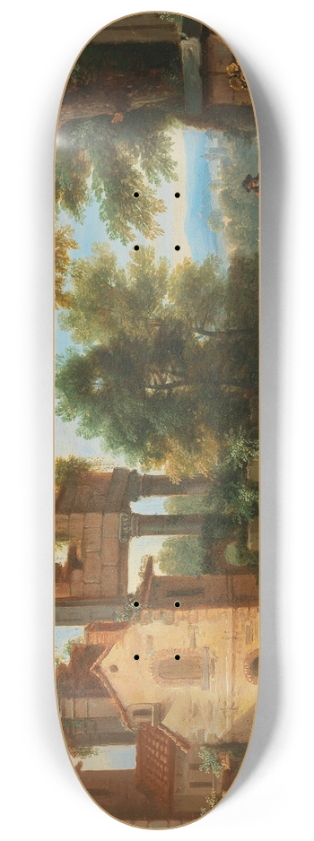 Mathys Schoevaerdts - Travellers outside the gate of a town, near a fountain 8.25 inch art skate deck