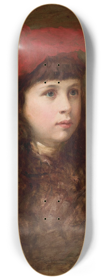 Maurycy Trbacz - Portrait of a girl in a red beret 8.25 inch art skate deck