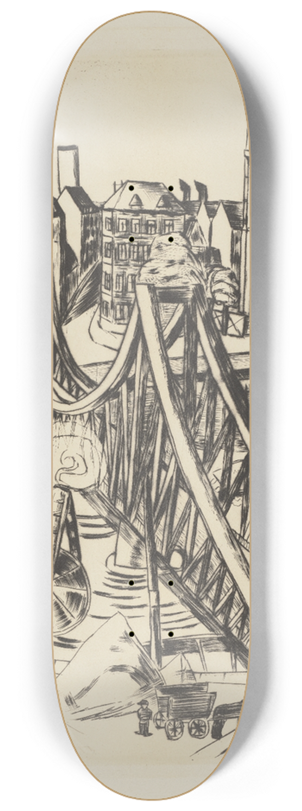 Max Beckmann - Large Bridge (the Eiserne Steg in Frankfurt am Main) 8.25 inch art skate deck