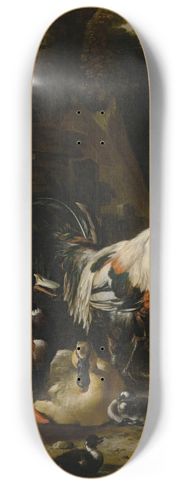 Melchior d'Hondecoeter - Ducks, hens and other fowl in a yard 8.25 inch art skate deck