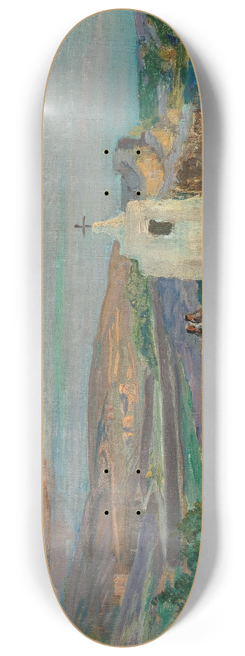 Menci Clement Crni - An Evening Coastal Landscape with Chapel 8.25 inch art skate deck