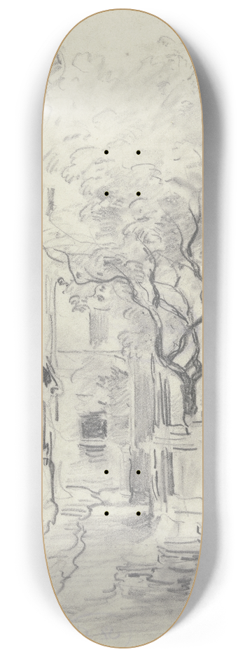 Anton Burger - Dorfstrae mit Zaun und Baum 8.25 inch art skate deck
