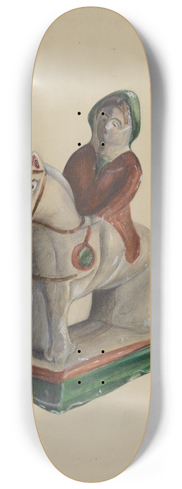Mina Lowry - Pa. German Chalkware Woman on Horse 8.25 inch art skate deck