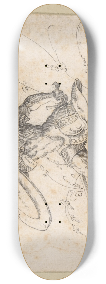 Monogrammist GK - A Soldier Brandishing a Shield in a Landscape 8.25 inch art skate deck