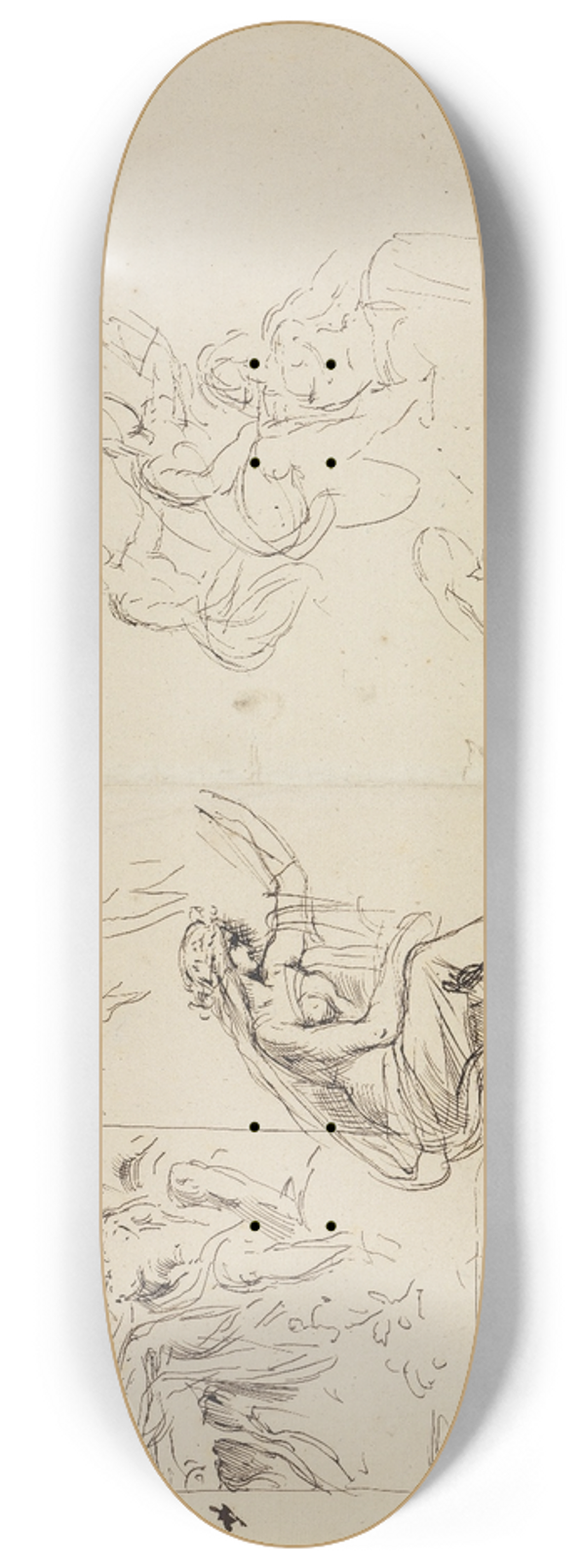 Moritz von Schwind - Studienblatt mit Kompositionsentwurf und Einzelskizzen zu Knig Krokus und die Waldnymphe 8.25 inch art skate deck
