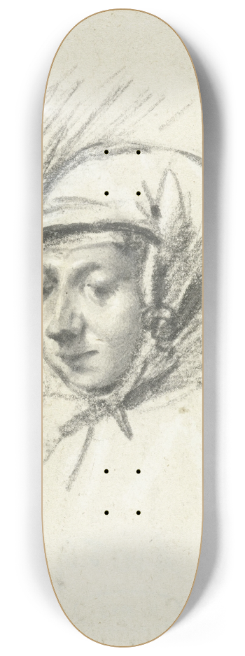 Moses ter Borch - Hoofd van een vrouw met een hoofddoek, naar links 8.25 inch art skate deck