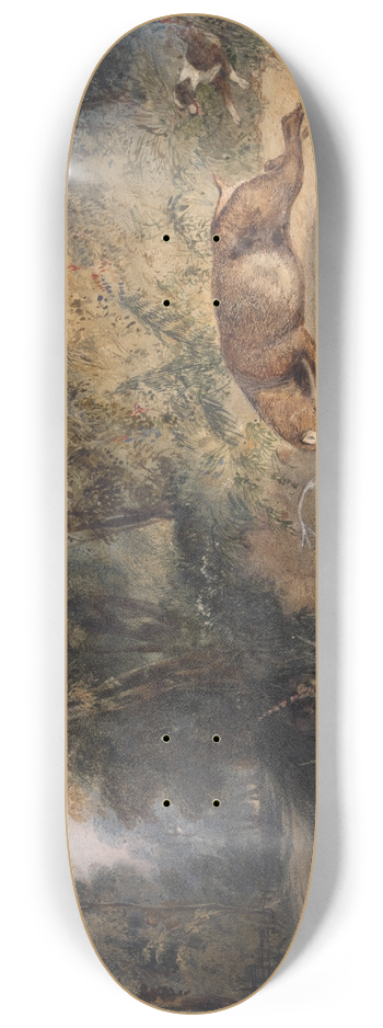 Newton Limbird Smith Fielding - Deerhound and Bitch Cornering a Stag at the Edge of a Woodland Pool 8.25 inch art skate deck