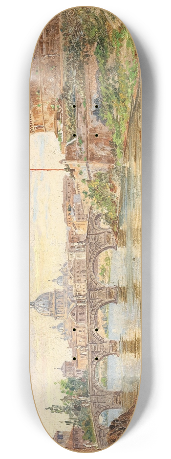 Antonietta Brandeis - A View of Rome with Castel SantAngelo, Ponte SantAngelo and St Peters Basilica in the Background 8.25 inch art skate deck