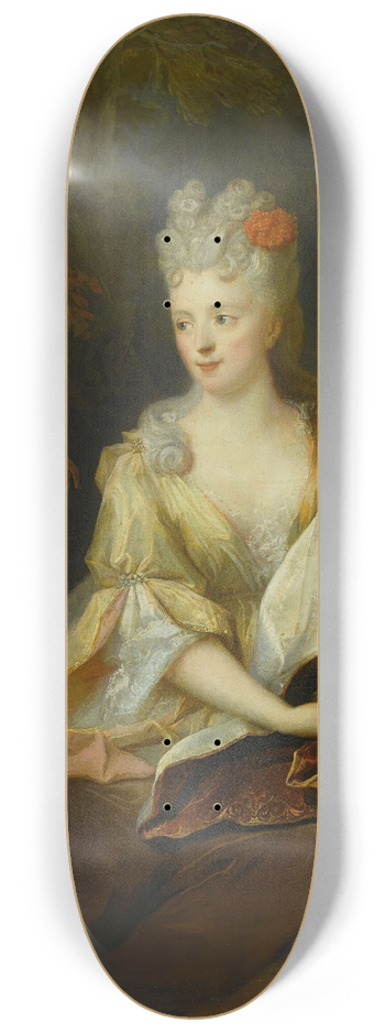 Nicolas de Largillire - Portrait of a lady seated in a landscape with her pet dog and a monkey 8.25 inch art skate deck