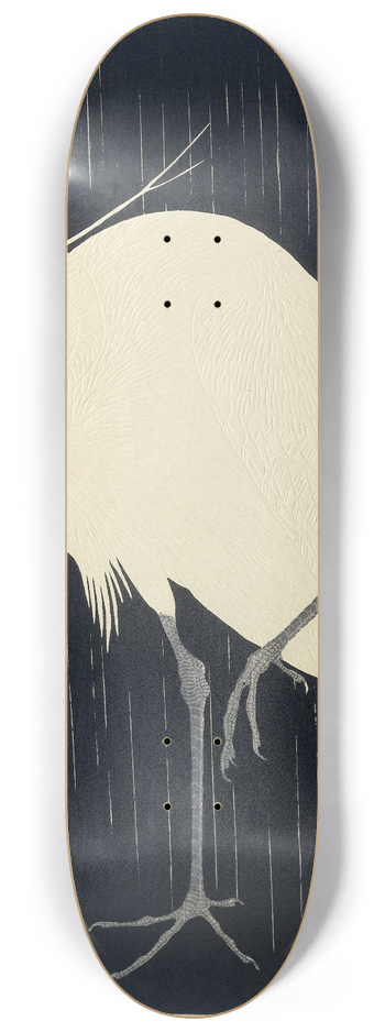 Ohara Koson - Egret in the rain 8.25 inch art skate deck