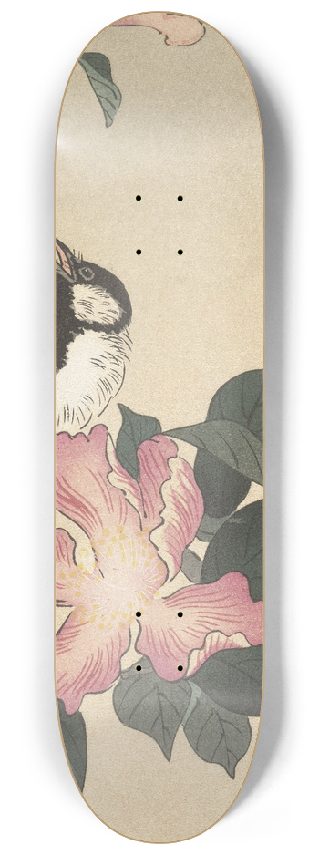 Ohara Koson - Great tit on branch with pink flowers 8.25 inch art skate deck