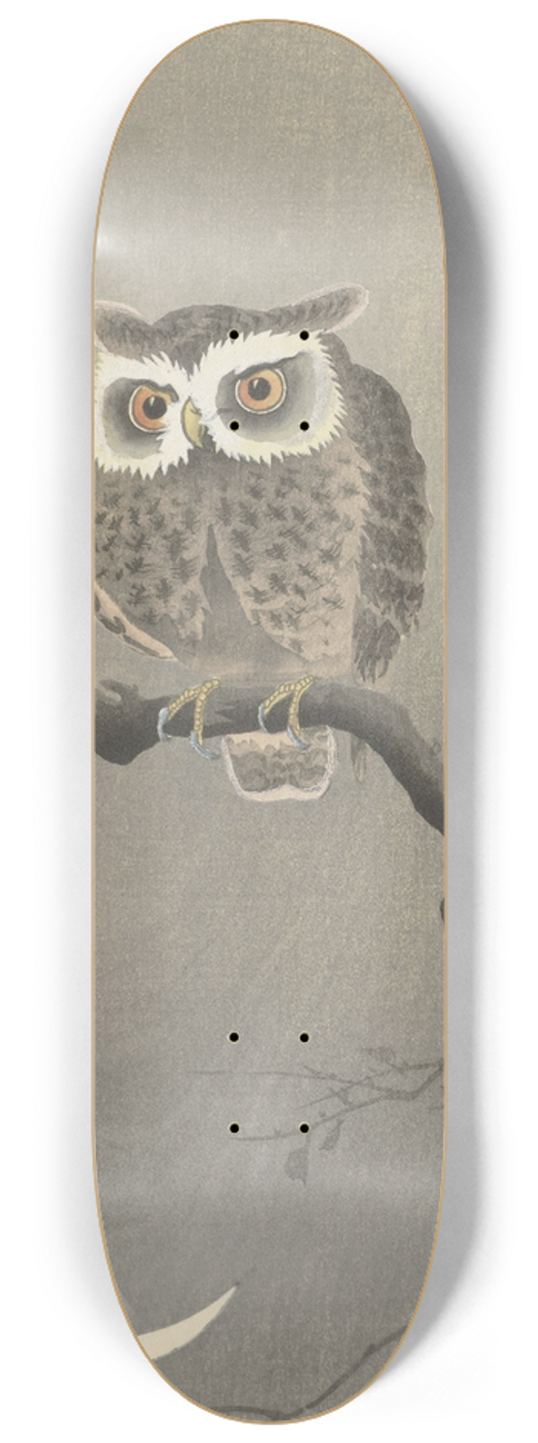 Ohara Koson - Long-eared owl on bare tree branch 8.25 inch art skate deck