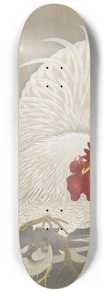 Ohara Koson - Rooster and three chicks 8.25 inch art skate deck