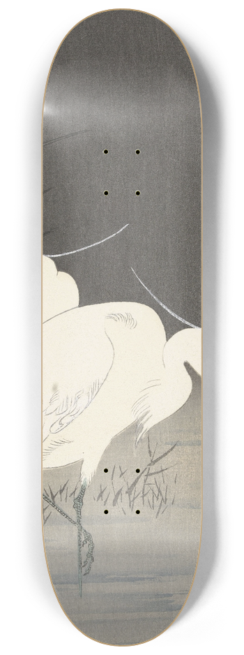 Ohara Koson - Two egrets in the reeds 8.25 inch art skate deck