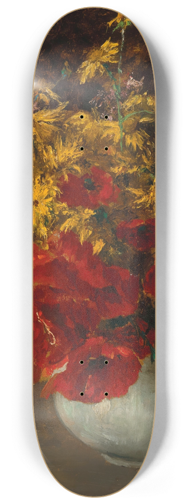 Olga Wisinger-Florian - Bouquet of Forest Flowers, Poppies and Yellow Daisies in a vase 8.25 inch art skate deck